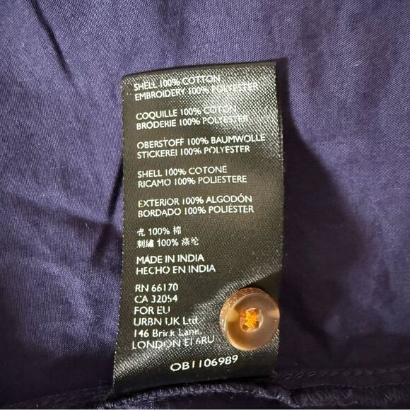 Maeve Anthropologie Sonja Blouse Top Sz 0 Blue Embroidered Balloon Sleeve V Neck - Picture 9 of 12